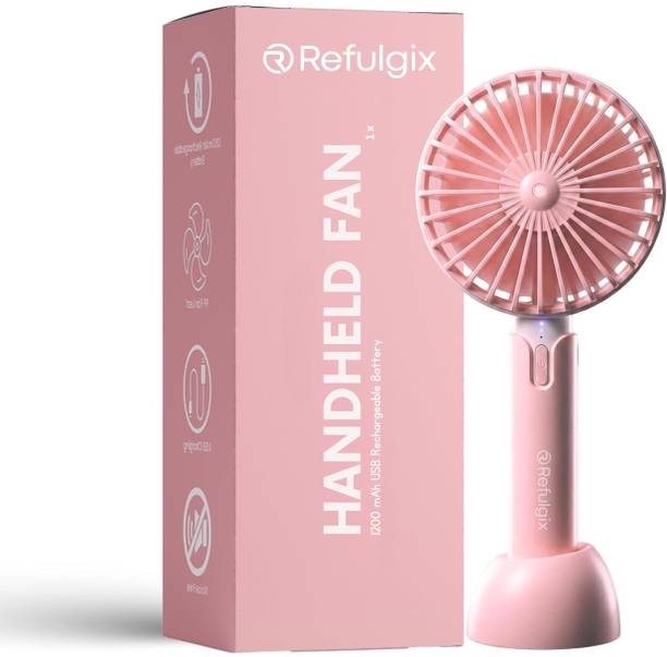 Refulgix USB Rechargeable Mini Portable Hand Fan With Noise Cancelling Design 1200Amh Battery Operated Personal Fan for Women, Makeup, Office, Travel, USB Fan