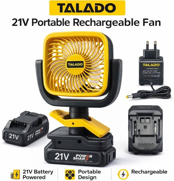 TALADO 21V Cordless Rechargeable Clamp Fan with Battery & Charger 3 Speed Portable Fan 21V-FAN01 USB Fan