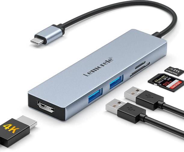 Lemorele USB C Hub HDMI 4K-5 in 1,Space Aluminum USB C Hub Adapter with 2 USB SD/TF TC18L HDMI Connector