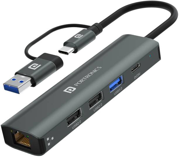 Portronics Mport Edge,5 Ports Superfast Dual USB Hub, High-Speed Connectivity for Laptops POR-2931 USB Hub