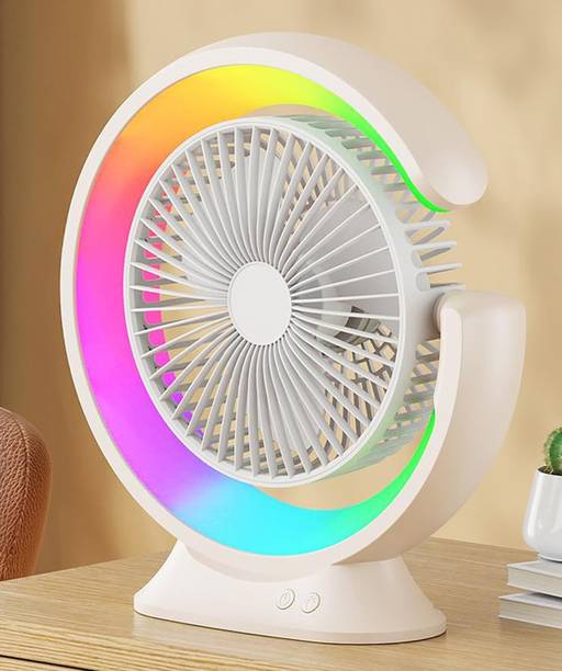 Sasimo Rechargeable 2400mAh Colorful desktop small fan portable Table fan Rainbow light Cooling Mini Table Fan Portable_2025 USB Fan