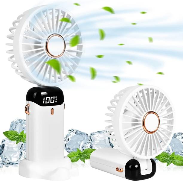 HRKA Display Fan Hand 5 Speed with Foldable 90° & Easy Portability Rechargeable D142 Portable Display Fan Hand 5 Speeds_HS142 USB Fan