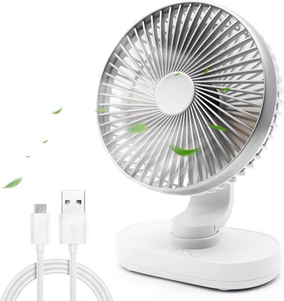 Solisca Desk Fan Oscillating Table Fan,Rechargeable Fan Micro/Type C Input Quiet Fan Mini Portable 3 Speed mode Build-in Battery Rechargeable-cooling blade USB Fan
