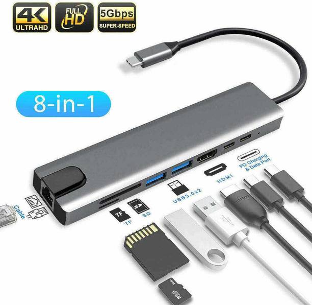 ZORAST HDMI, Ethernet, SD Card, USB 3.0 – Plug & Play Multiport Adapter Type-C with 4K HDMI,1xUSB 3.0,1xUSB 2.0 & TypeC 3.0 PD USB Hub