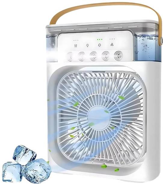 Rhobos 1/2/3 Hour Timer, 3 Wind Speeds & Spray Modes for Office, Home & Travel Portable Mini Air Conditioner Fan with 7 LED Colors USB Fan