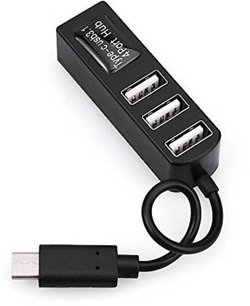 LipiWorld Type-C To 4-Port USB 3.0 Hub USB 3.1 Adapter For PC Macbook (Black) USB Hub