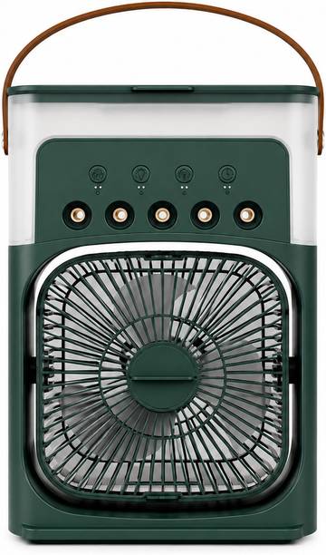 MZ F66 (AIR COOLER FAN) 3 Speed Gear with Spray Humidification Mini Portable Cooler Fan with 7 LED Colors&1200mAh with Automatic Timer Shut-off USB Fan