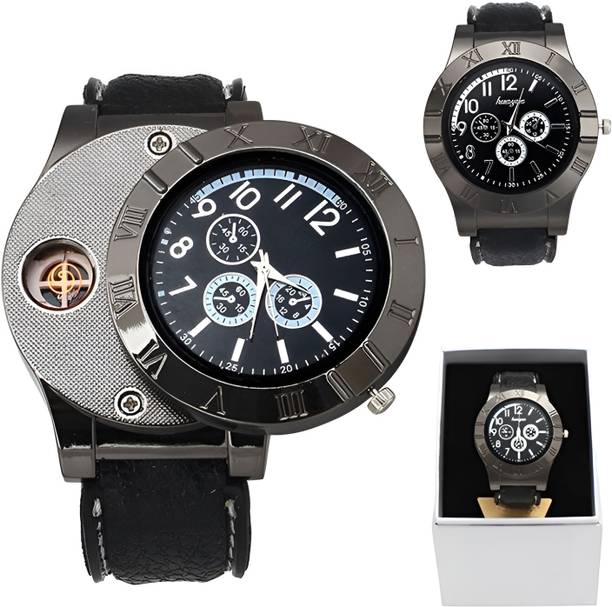 Foxne Point Electronic Rechargeable Cigarette Usb Cigar Lighter Watch Lighter Watches Men's Casual Quartz USB Rechargeable Electric Watch Lighter Cigarette Lighter