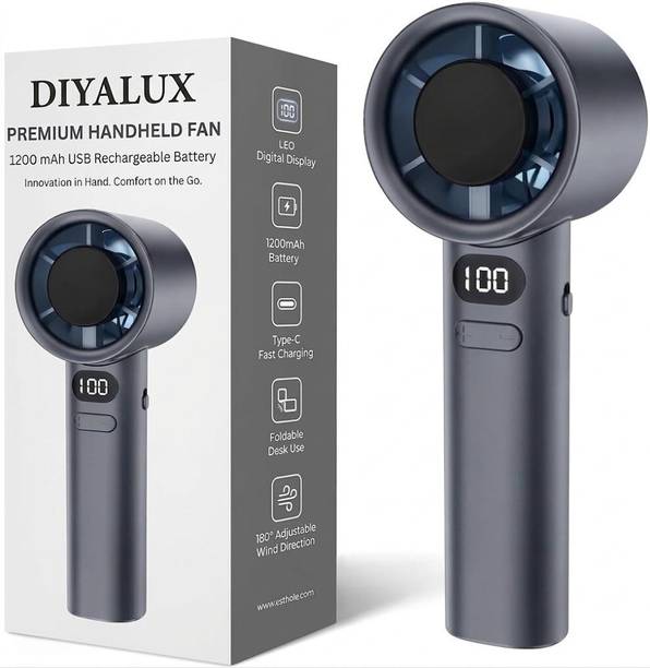 DIYALUX Rechargeable Hand Fan Mini Fan USB Fan Portable Fan with 1200 mAh Battery, 120 High Speed , LED Digital Display, Adjustable Speed Cooling Fan USB Fan