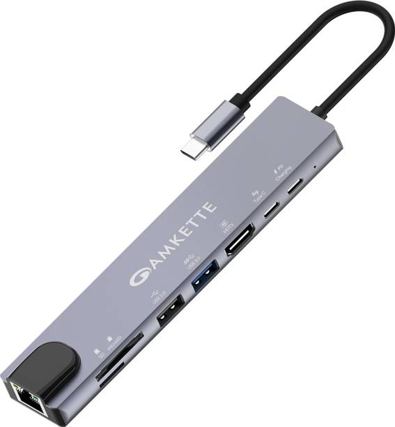 AMKETTE Type C 8-in-1 Multiport Dock with 100 MBPS Ethernet USB Hub