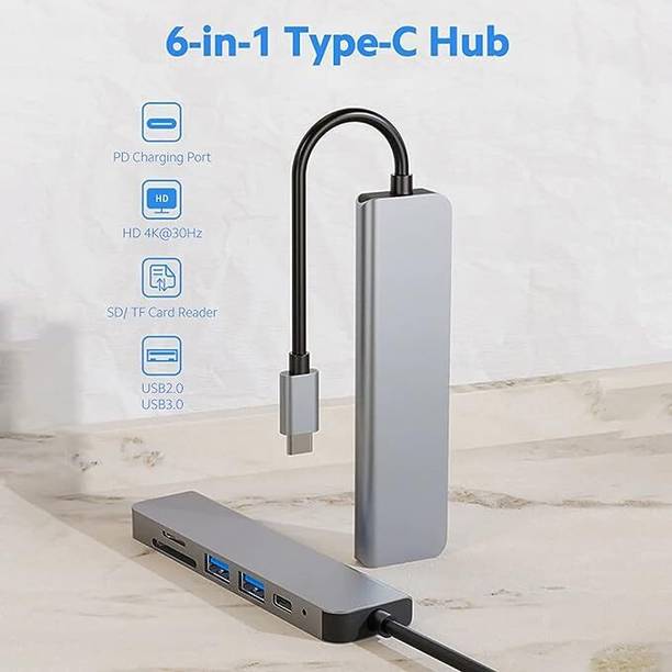 RuhZa USB C Hub, 6-in-1 Type C Adapter Mini Docking Station with 4K HDMI, 65W Power Supply Compatible with iPad Pro/MacBook/Type C Devices Laptop Accessory