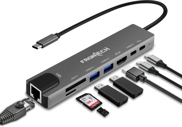 Frontech 8 in 1 Multiport Dock,4K 30 Hz HDMI, LAN 100Mbps, PD Charging, USB 3.0/2.0 NC-0059 USB Hub
