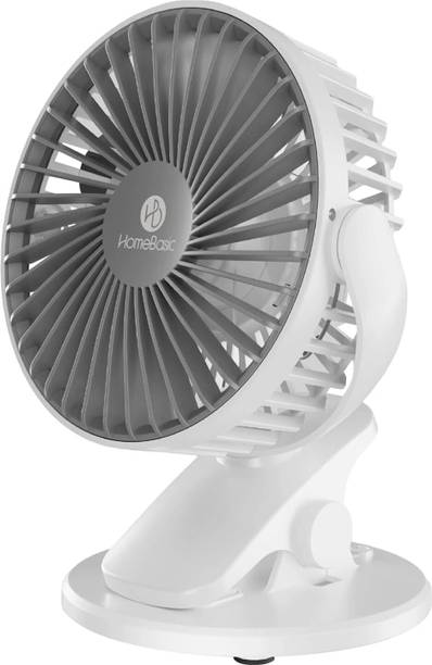 HOMEBASIC Rechargeable Mini Clip Fan, 3 Speed USB Fan with 360° Rotation, 3400 RPM Silent Brushless Motor USB Fan