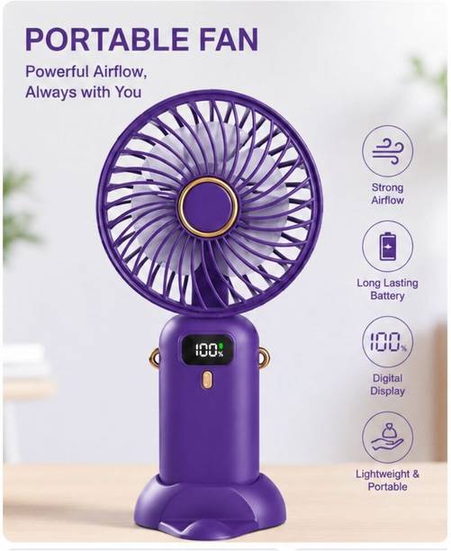 Rahi Enterprise2 Handheld Portable Fan with Digital Battery Display | USB Rechargeable Fan Portable Rechargeable Mini Fan with Digital Display 5 Speed USB Charging Fan USB Air Cooler