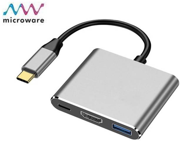 microware USB C to HDMI Adapter, 3 in 1 Multiport USB Type C to 4K HDMI USB C to HDMI Adapter, 3 in 1 Multiport USB Type C to 4K HDMI USB Hub