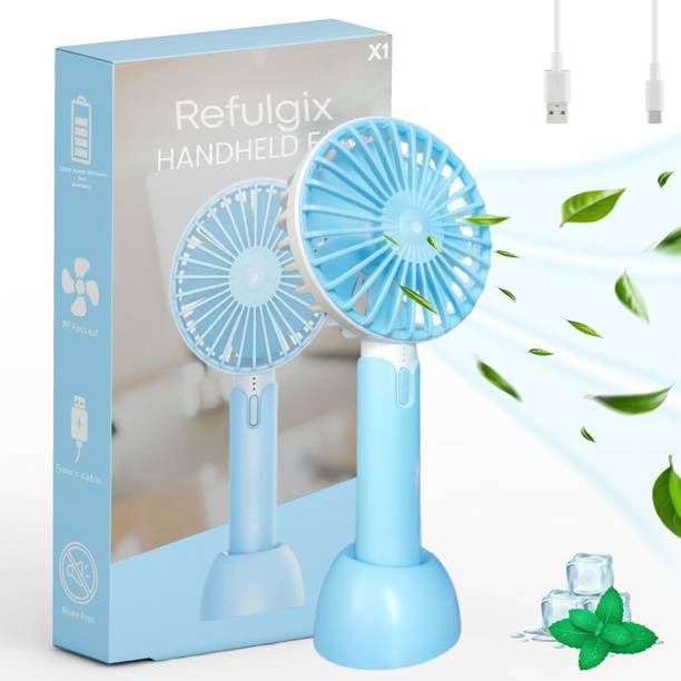 Refulgix USB Rechargeable Mini Portable Hand Fan With Noise Cancelling Design 1200Amh Battery Operated Personal Fan for Women, Makeup, Office, Travel, USB Fan