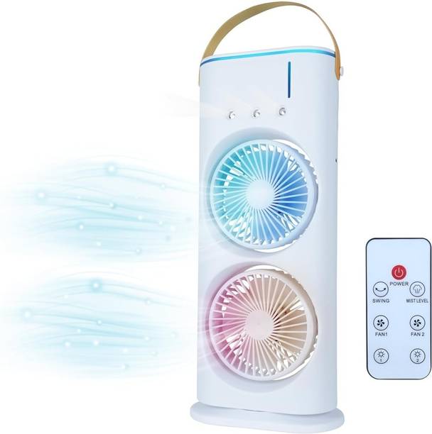SLIPCARE Double Ended USB Rechargeable Air Cooler Fan with LED Light | 3-Speed Spray S14 Mist Fan with Remote & Touch Control | 280ml Ice Tank, Cold Mist Cooling Fan S14 USB Air Cooler