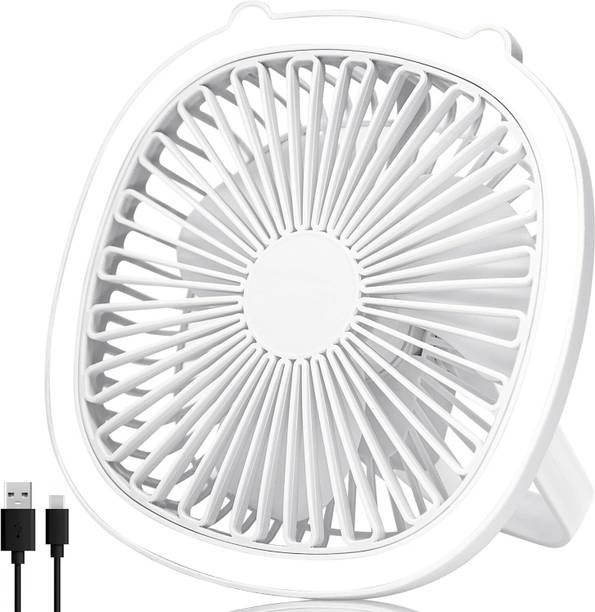 lukzer 1Pc Mini Portable Fan with LED Light & Hanging Belt USB Rechargeable Multi-Function Desk Ceiling Fan for Travel, Bedroom, Table, Home (19x19x7cm) USB Fan