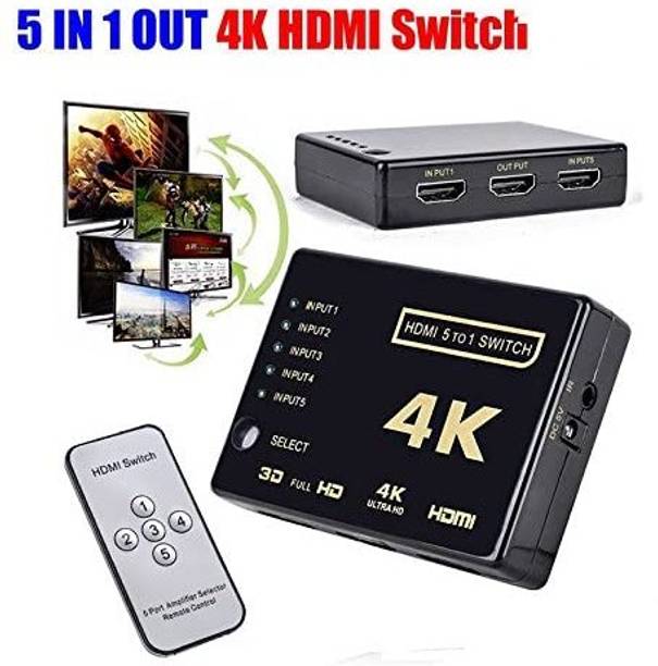 RuhZa HDMI Switch 4k, Intelligent 5-Port HDMI Switch Splitter switcher Supports 4K Full HD1080p, 3D with IR Remote for Nintendo Switch, Xbox, Roku 3, Mpple TV HDMI Connector