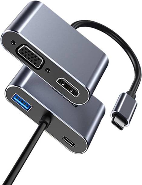 DooBuy USB C to HDMI VGA Adapter for Dual Monitor,4in1 USB C Hub with 4K HDMI,1080P VGA USB 3.0 5Gbps, 100W PD, Laptop Docking Station Compatible for MacBook Air/Pro HDMI Connector