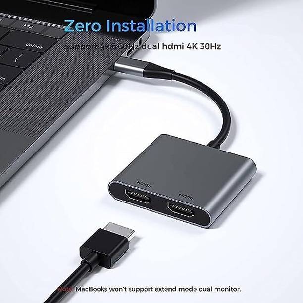 RuhZa USB C to Dual HDMI Adapter, Dual Monitors Adapter 4K X 2K@60hz with 1080P 720P Compatible with Thunderbolt3 Ports for MacBook HDMI Connector