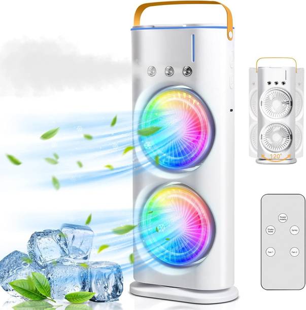 TREATTOES Portable Mini USB Air Cooler Fan, Double Ended Spray Cooling with Mist (T19) 3-Speed Rechargeable Mini AC Fan with Remote for Home, 280ml Ice Tank T19 USB Air Cooler
