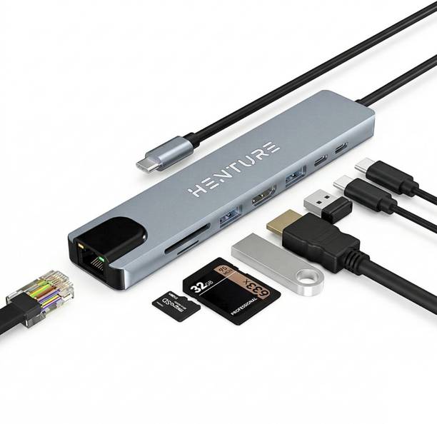 Henture 8-in-1 USB-C Hub with 4K HDMI, Ethernet, USB 3.0, SD/TF & PD Charging Type C Multiport Adapter for MacBook, Laptop, Tablets USB Hub