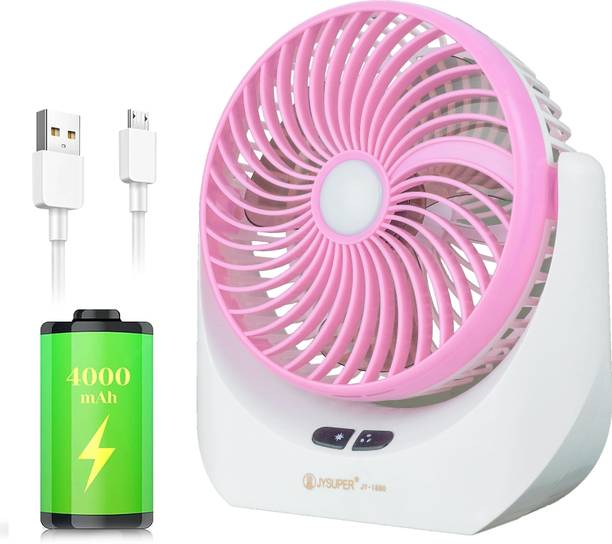 TAKSHA FANS High Speed Rechargeable portable Table Fan with LED Light Battery Powered 3 Blade Portable Mini Fan For Office Desk, Kitchen USB फैन