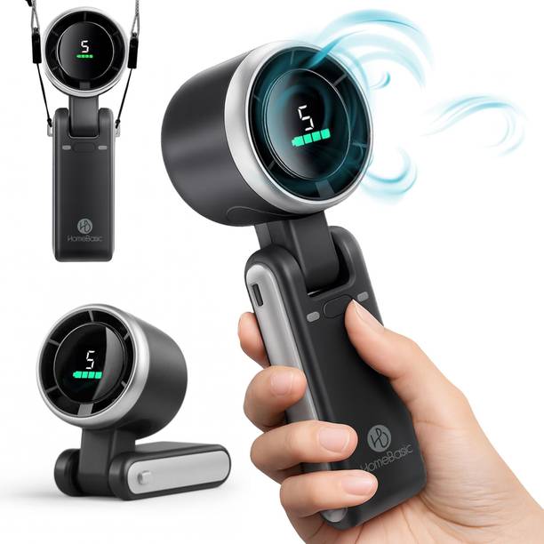 HOMEBASIC Mini Portable Hanging Neck Fan, 5-Speeds, 13000RPM, Handheld with Digital Display USB Fan