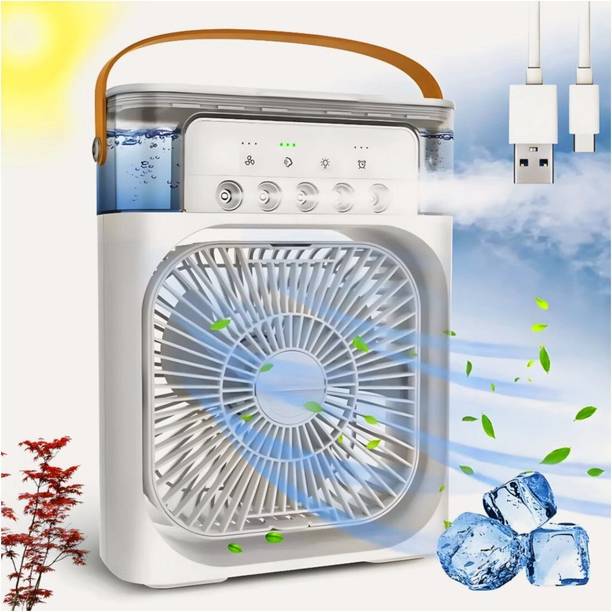 sufi Portable Mini Air Cooler & Humidifier | USB Desk Fan with 3 Speeds, 5 Spray Modes, 7-Color LED Night Light | Personal Room & Office AC Cooling Fan USB Air Cooler, USB Fan