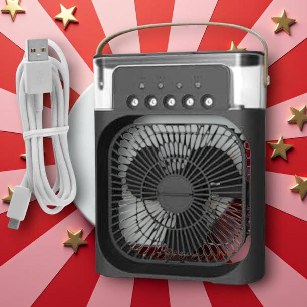 KGDA Cooler for Room Cooling Mini AC Portable Mini Fan Cooler with 7 Colors LED Light 3 Wind Saver Speeds and 3 Spray Modes Vault Office,Home, Save Carved Design USB Air Cooler