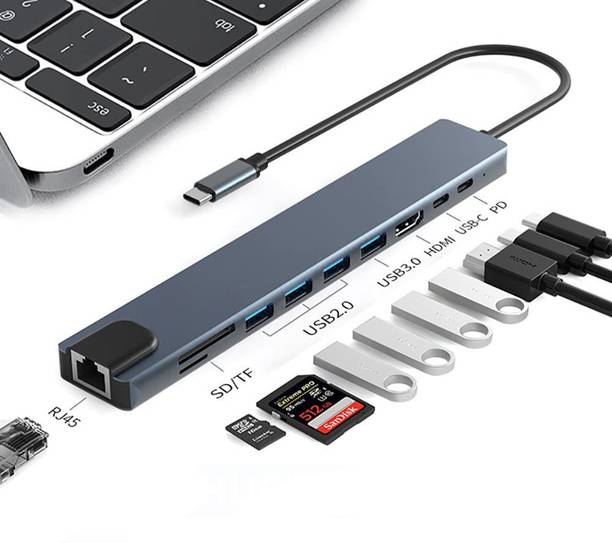 Artek 108 10-in-1 4K HDMI, USB-C, 4-Slot USB 3.0 Data Transfer, Card Reader, Ethernet USB Hub