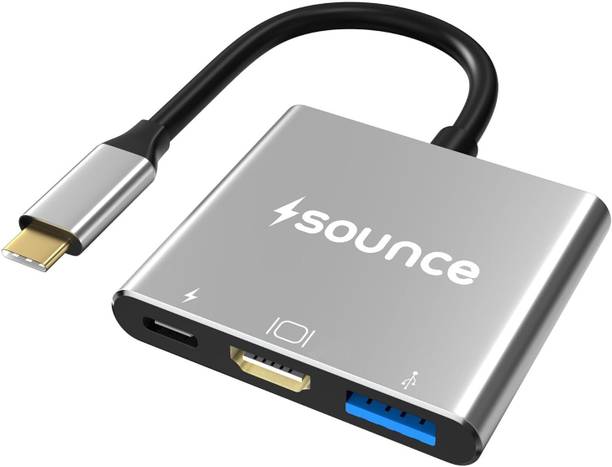 sounce 3-in-1 USB C to HDMI Multiport Adapter -USB Type C Hub with 4K HDMI Output USB-A 3.0, and USB C Power Delivery(60W/100W) for Mac OS/Window/Tablet USB Hub, HDMI Connector