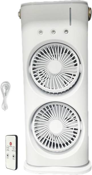SHAILRON Mini Cooling Desk Fan with Water Mist Remote Control Portable Double Spray Fan Mini Cooling Desk Fan with Water Mist Rechargeable Fan
