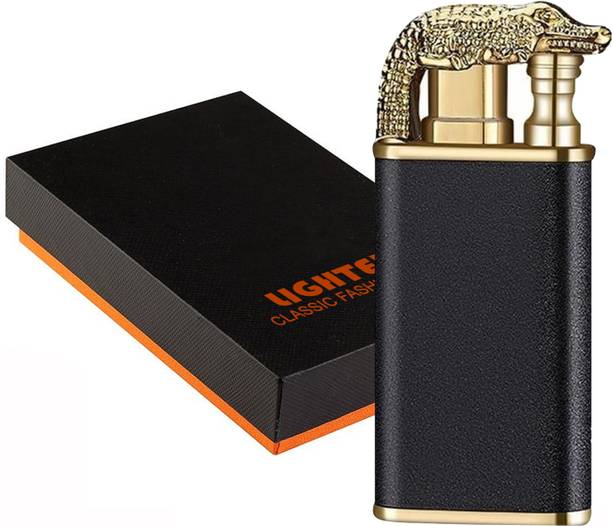 FITUP ™Crocodile Double Flame Black Lighters For Camping Bbq, Kitchen, Men Gift, Crocodile Lighter Magic Double Flame Lighter, Unique Creative Metal Torch Cigarette Lighter