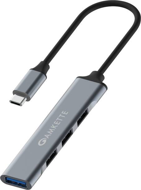 AMKETTE Type C 4-Port USB 3.0 with 5Gbps Speed, Sleek Metal Design & Universal Compatibility USB Hub