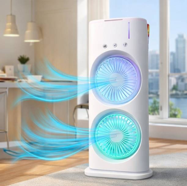 DHRUVIKA Double Ended Spray Fan Desk Fan with Mist Office AB14 USB Powered Double Fan with Mist and Night Light USB Fan