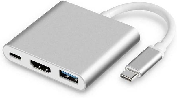FXD Type C to HDMI Adapter| Compatible with MacBook, Laptop, Tablet, TV, Projector 3-in-1 HDMI Adapter to USB Type C USB Hub