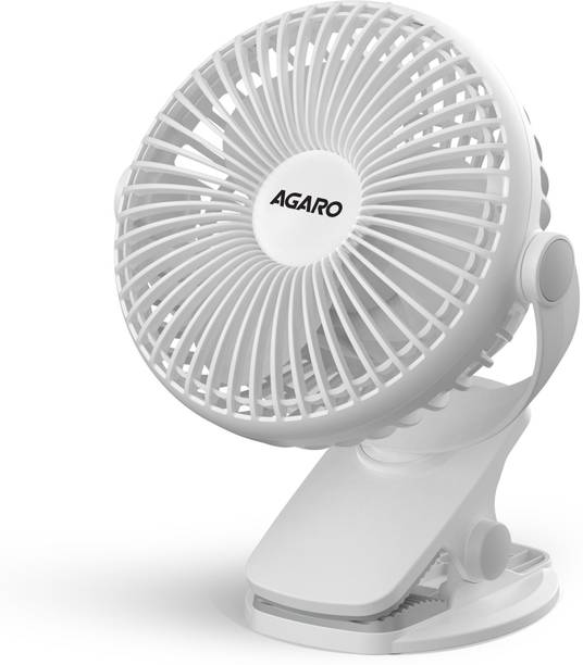 AGARO Regal Portable Clamp Fan | Rechargeable USB-C Compatible Table Fan with 3 Speeds, Multi-Clip Function, 3400 RPM & 5 Hours Runtime USB Fan