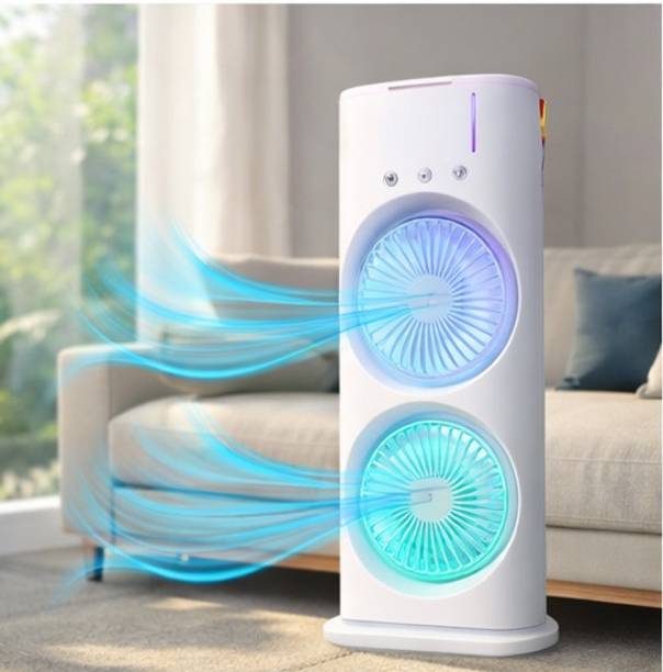 DHRUVIKA Double Ended Spray Fan Desk Fan with Mist Office AB14 Mini USB Mist Fan with 3 Speed and Color Light USB Fan