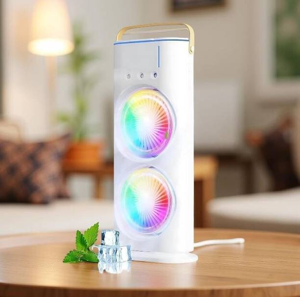 Kiwaas Portable Mini Air Cooler with Dual RGB Fans–USB Rechargeable Desktop Cooling Fan Double Spray----------Multicolor---------mini cooler--------16 USB Air Cooler
