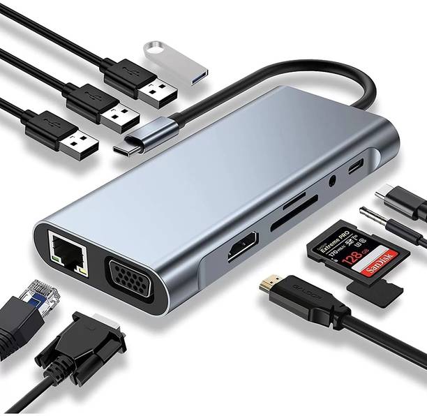METASTAR USB C Adapter with 4K HDMI, USB C Port, USB 3.0, RJ45 Ethernet USB Hubs 13in1 USB Hub