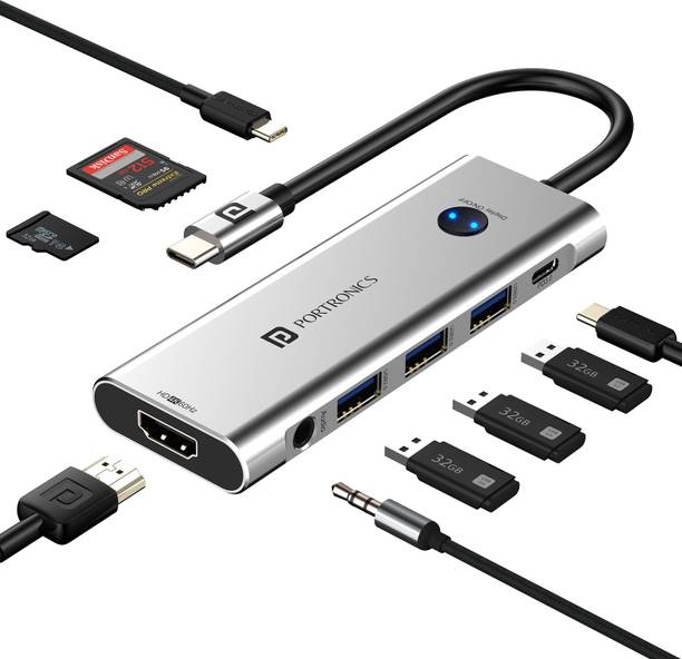 Portronics Mport One USB C Hub (9-in-1), HDMI, PD, USB 3.0/2.0, SD/microSD, HDMI Switch USB Hub