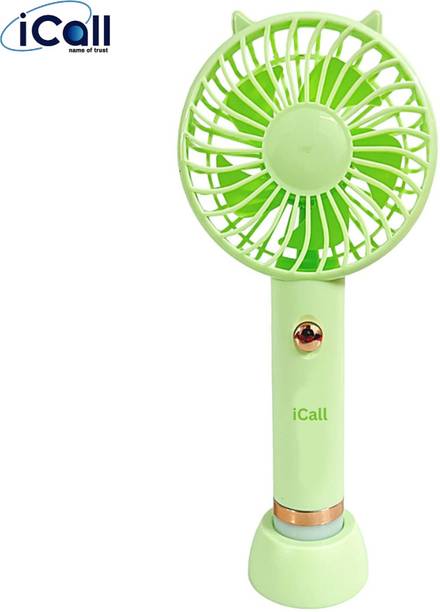 icall Rechargeable Mini Hand Fan with Light Build-in Rechargeable Battery with Table Holder for Home, Makeup, Office, Indoor, Outdoor, Travel Rechargeable Fan