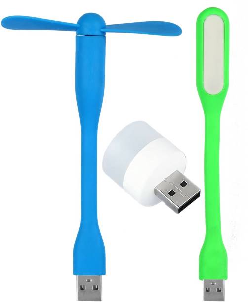 GADGET DEALS Bestseller Triple Combo of Portable USB Light, USB Fan & Mini USB Bulb - Emergency Combo (use with laptop, phone, desktop) Led Light, USB Fan