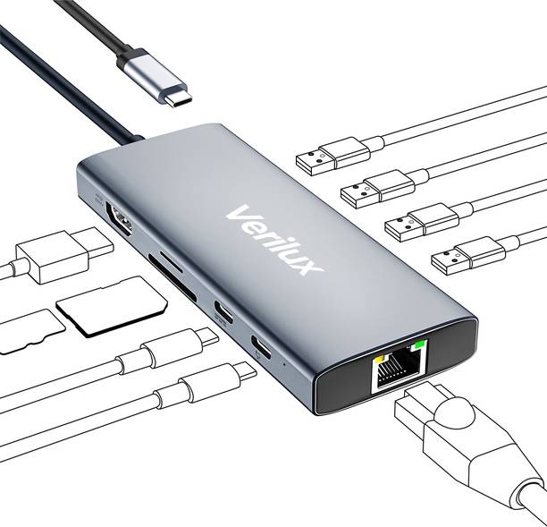 Zorbes Multiport USB C Hub 10 in 1 with Ethernet 4K HDMI SD TF 100W PD for Laptop PC PS Multiport USB C Hub 10 in 1 with 100Mbps Ethernet Port USB Hub