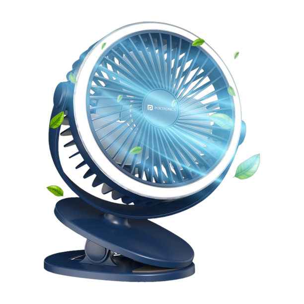 Portronics ClipCool Portable Rechargeable Fan with Clip & Ring Light, 360° Rotatable POR-3050 USB Fan