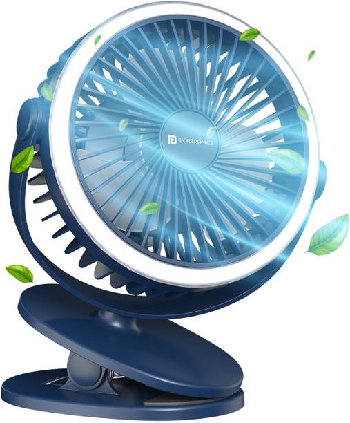 Portronics ClipCool Portable Rechargeable Fan with Clip & Ring Light, 360° Rotatable POR-3050 USB Fan