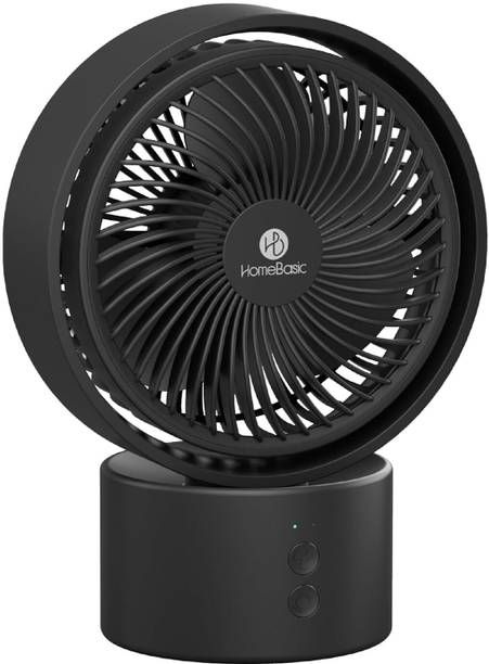 HOMEBASIC Rechargeable USB Desk Fan, 5 Speeds, 2600mAh Battery, 120° Auto Rotation Brushless Motor, Ultra Quiet, Type-C Charging, for Home, Office, Travel USB Fan