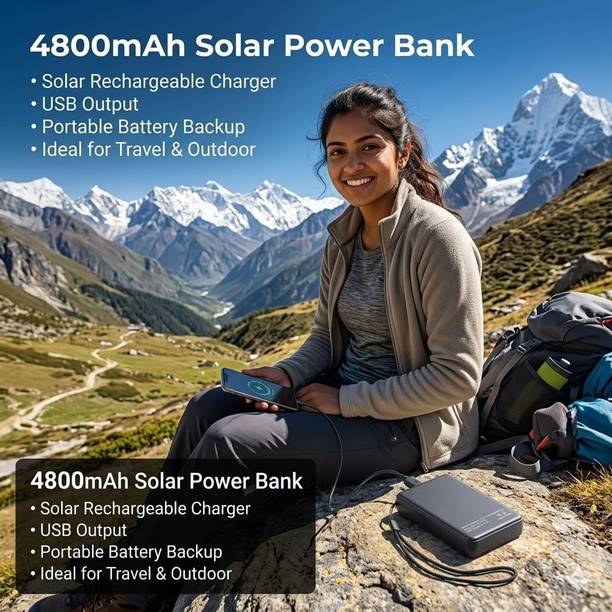 Lipzie Solar Power Bank 4800mAh – Portable Solar Charger with USB Output, Rechargeable Battery Backup USB Charger